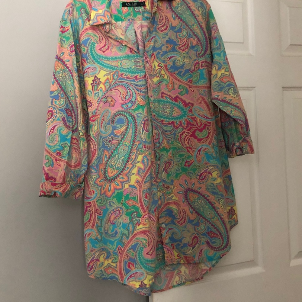 Long Ralph LaurenPastel Paisley Button-Up Tunic - Picture 6 of 6